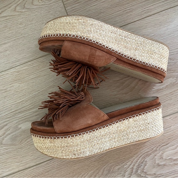 Stuart Weitzman Wiggleroom Suede Leather Fringe Espadrille Wedge Platform Sandal - Picture 3 of 14
